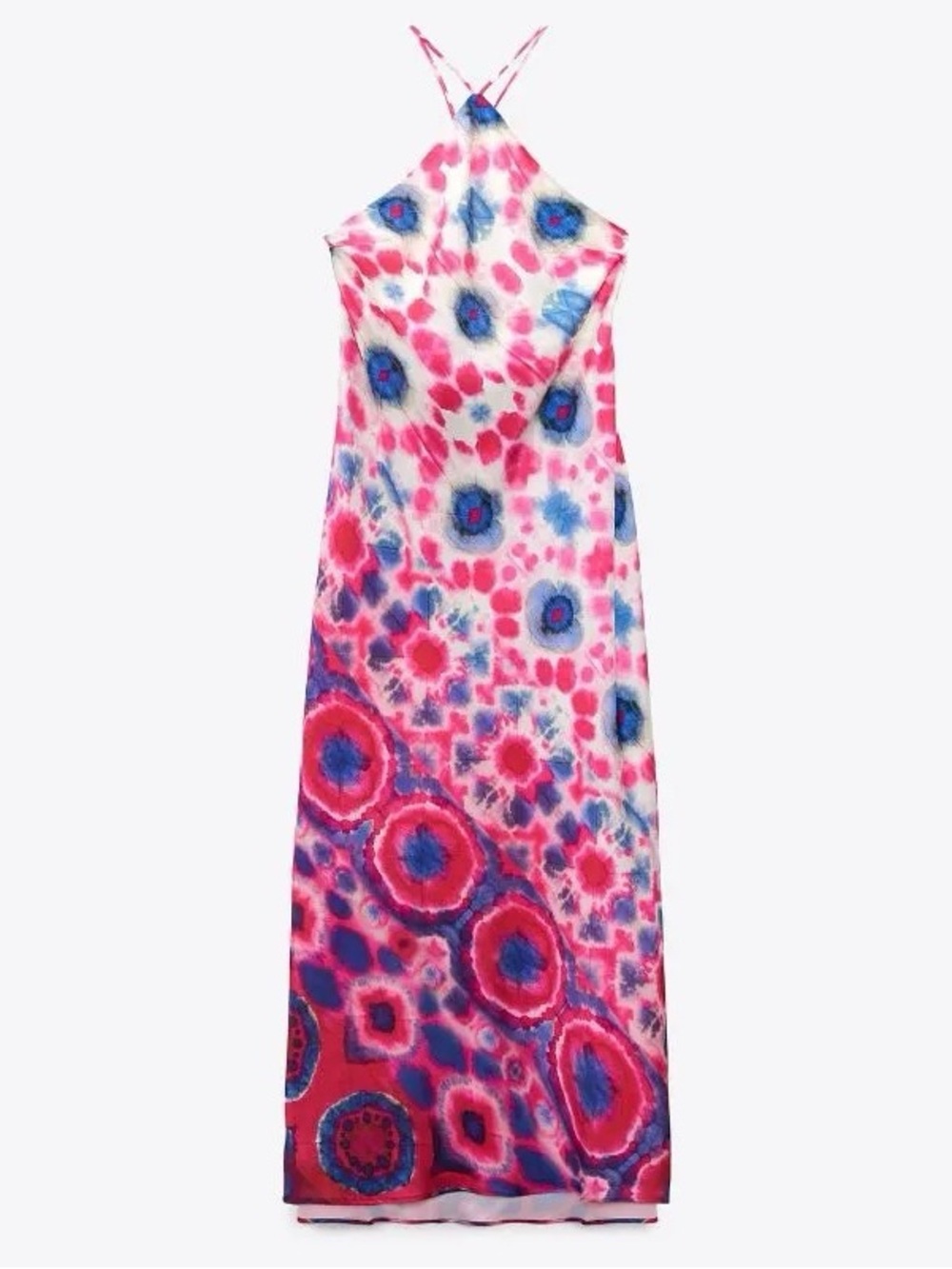 Zara Pink & Blue Tie-Dye Halter Maxi Dress